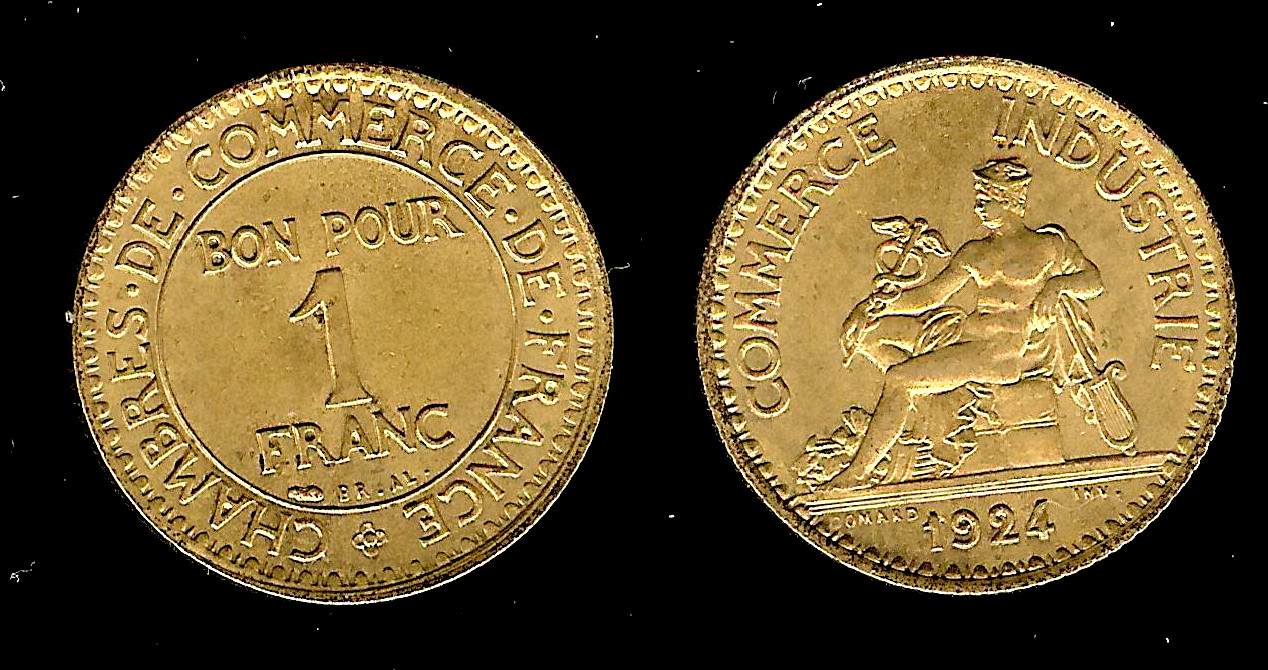 1 franc Chamber of Commerce 1924 Unc+